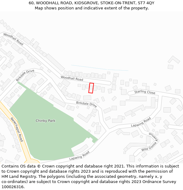 60, WOODHALL ROAD, KIDSGROVE, STOKE-ON-TRENT, ST7 4QY: Location map and indicative extent of plot