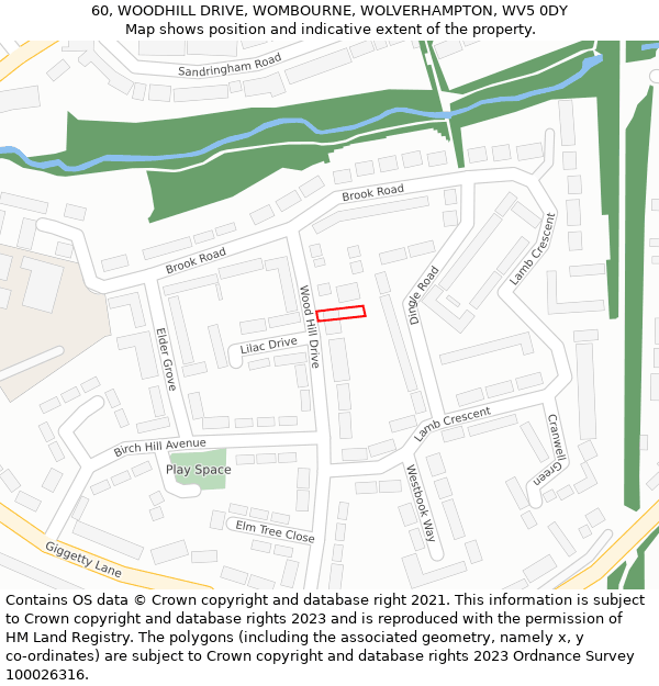 60, WOODHILL DRIVE, WOMBOURNE, WOLVERHAMPTON, WV5 0DY: Location map and indicative extent of plot