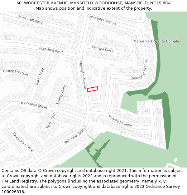 60, WORCESTER AVENUE, MANSFIELD WOODHOUSE, MANSFIELD, NG19 8RA: Location map and indicative extent of plot