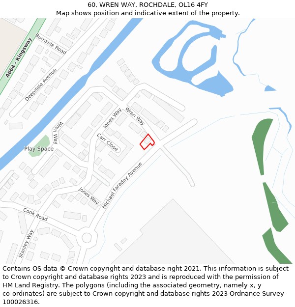 60, WREN WAY, ROCHDALE, OL16 4FY: Location map and indicative extent of plot