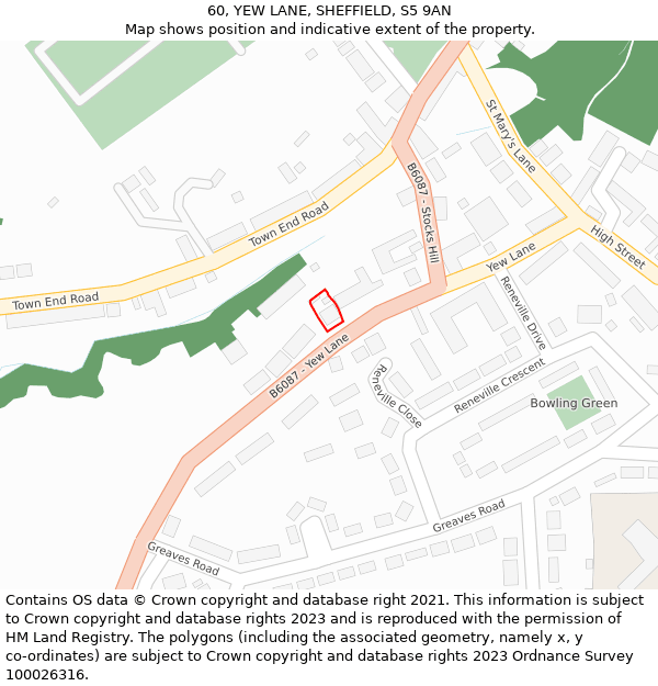 60, YEW LANE, SHEFFIELD, S5 9AN: Location map and indicative extent of plot