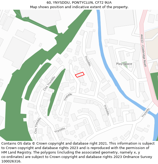 60, YNYSDDU, PONTYCLUN, CF72 9UA: Location map and indicative extent of plot