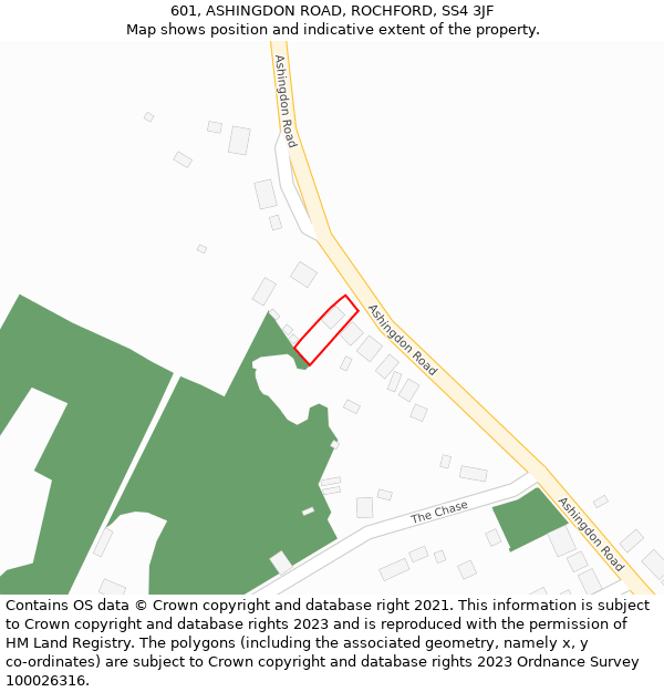 601, ASHINGDON ROAD, ROCHFORD, SS4 3JF: Location map and indicative extent of plot