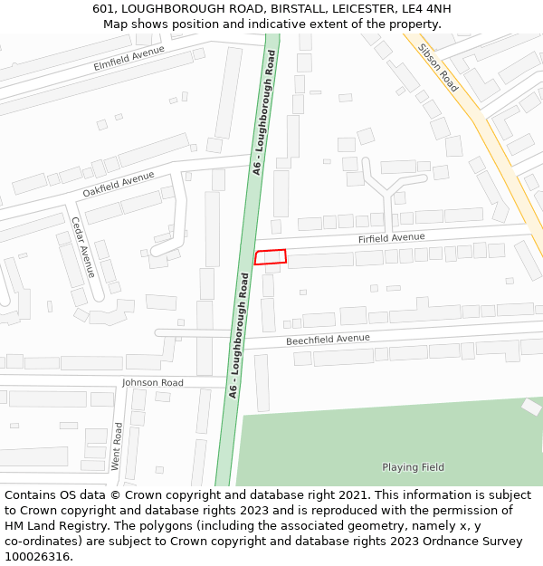 601, LOUGHBOROUGH ROAD, BIRSTALL, LEICESTER, LE4 4NH: Location map and indicative extent of plot