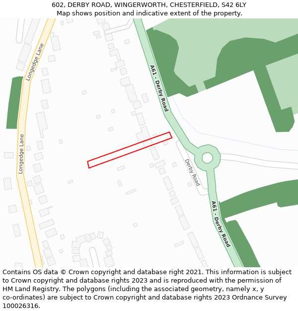 602, DERBY ROAD, WINGERWORTH, CHESTERFIELD, S42 6LY: Location map and indicative extent of plot