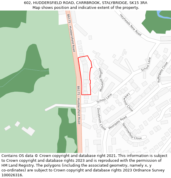 602, HUDDERSFIELD ROAD, CARRBROOK, STALYBRIDGE, SK15 3RA: Location map and indicative extent of plot