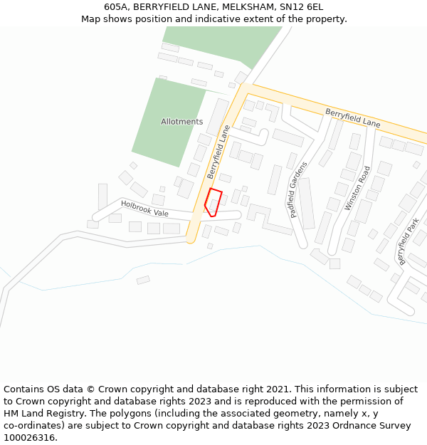 605A, BERRYFIELD LANE, MELKSHAM, SN12 6EL: Location map and indicative extent of plot