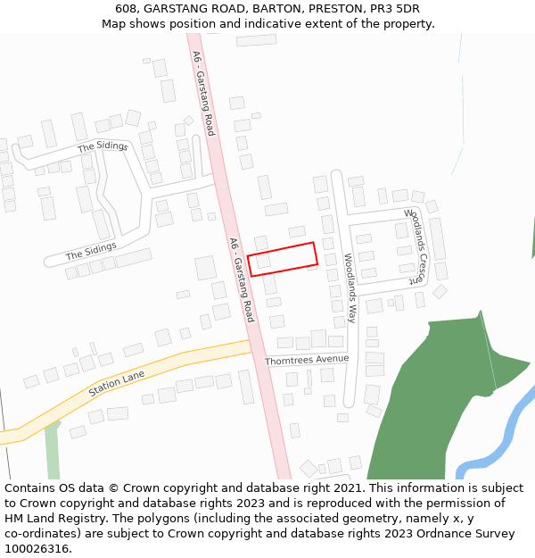 608, GARSTANG ROAD, BARTON, PRESTON, PR3 5DR: Location map and indicative extent of plot