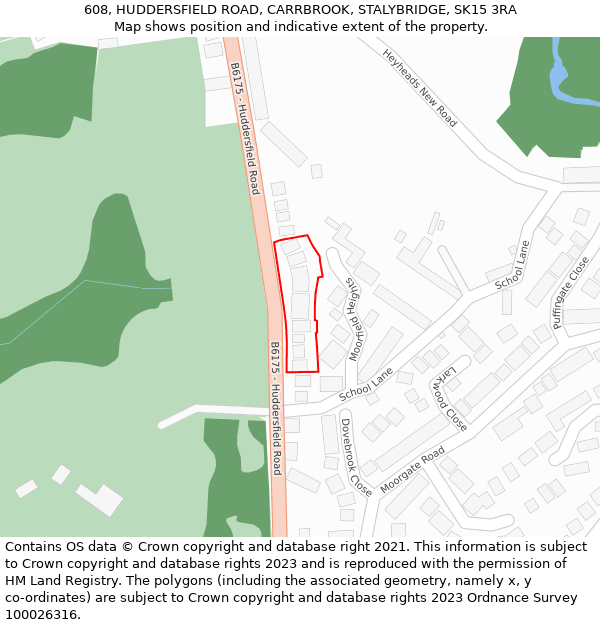 608, HUDDERSFIELD ROAD, CARRBROOK, STALYBRIDGE, SK15 3RA: Location map and indicative extent of plot