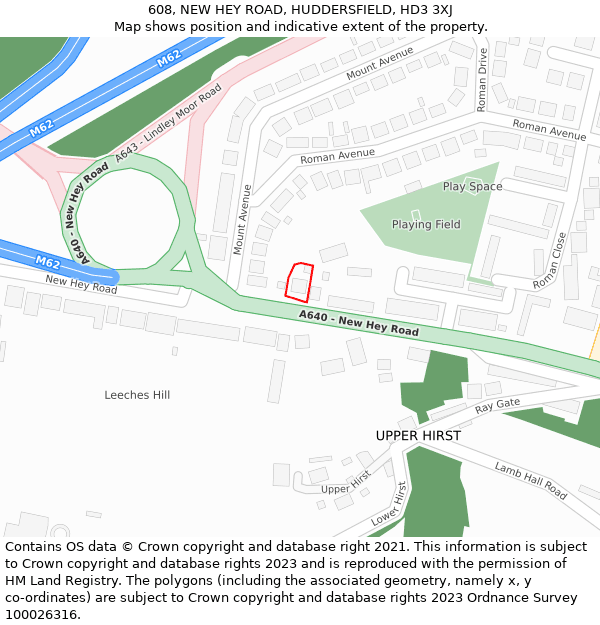 608, NEW HEY ROAD, HUDDERSFIELD, HD3 3XJ: Location map and indicative extent of plot