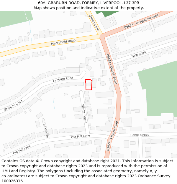 60A, GRABURN ROAD, FORMBY, LIVERPOOL, L37 3PB: Location map and indicative extent of plot