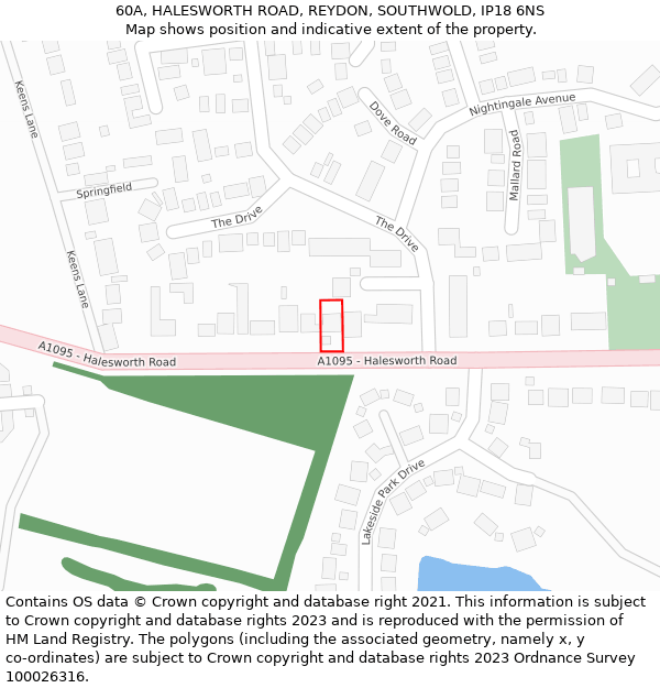 60A, HALESWORTH ROAD, REYDON, SOUTHWOLD, IP18 6NS: Location map and indicative extent of plot