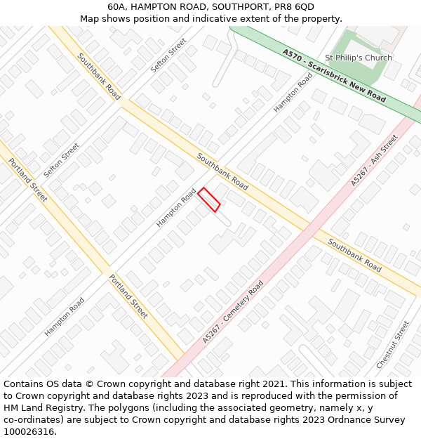 60A, HAMPTON ROAD, SOUTHPORT, PR8 6QD: Location map and indicative extent of plot