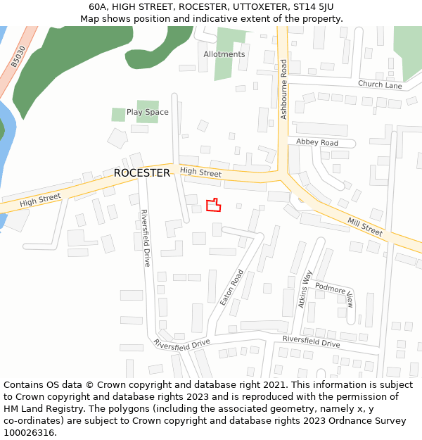 60A, HIGH STREET, ROCESTER, UTTOXETER, ST14 5JU: Location map and indicative extent of plot