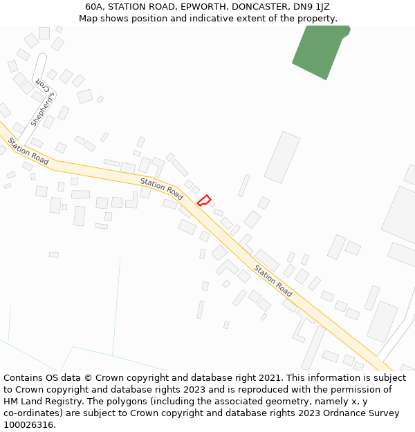 60A, STATION ROAD, EPWORTH, DONCASTER, DN9 1JZ: Location map and indicative extent of plot