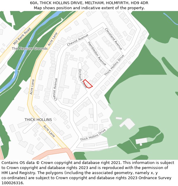 60A, THICK HOLLINS DRIVE, MELTHAM, HOLMFIRTH, HD9 4DR: Location map and indicative extent of plot