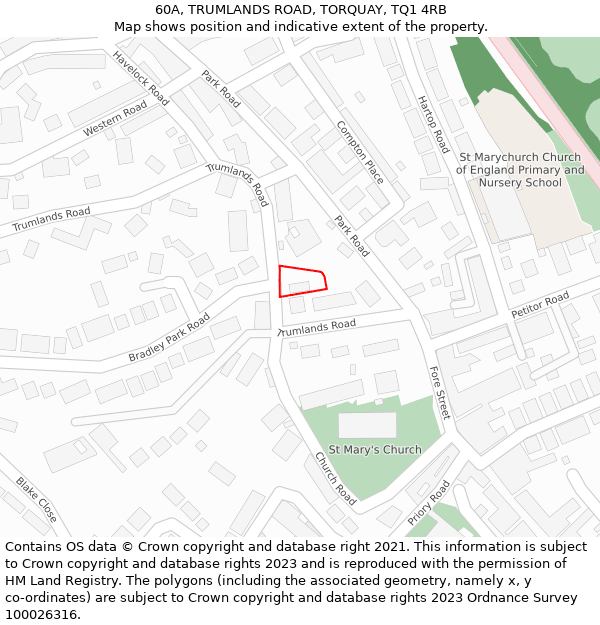 60A, TRUMLANDS ROAD, TORQUAY, TQ1 4RB: Location map and indicative extent of plot