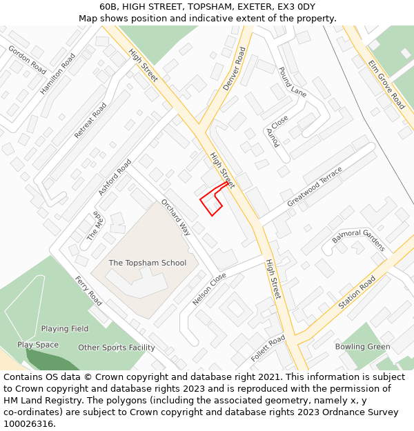 60B, HIGH STREET, TOPSHAM, EXETER, EX3 0DY: Location map and indicative extent of plot