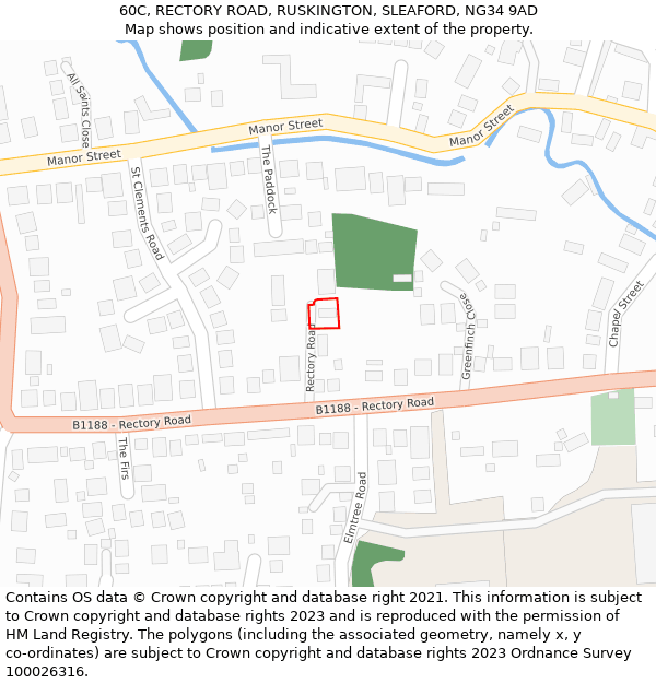 60C, RECTORY ROAD, RUSKINGTON, SLEAFORD, NG34 9AD: Location map and indicative extent of plot