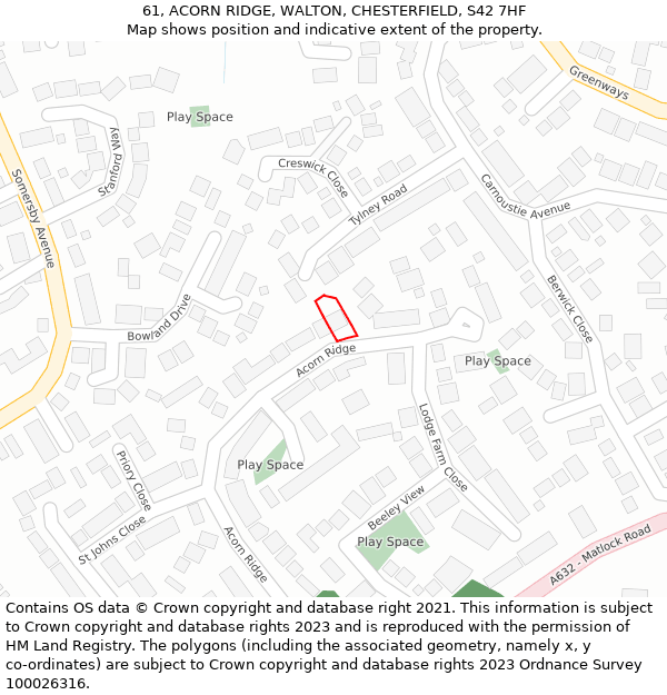 61, ACORN RIDGE, WALTON, CHESTERFIELD, S42 7HF: Location map and indicative extent of plot