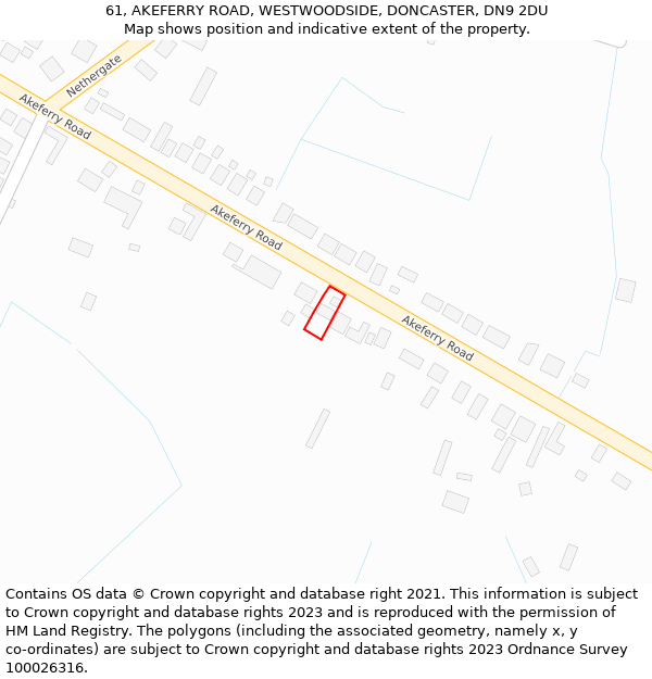 61, AKEFERRY ROAD, WESTWOODSIDE, DONCASTER, DN9 2DU: Location map and indicative extent of plot