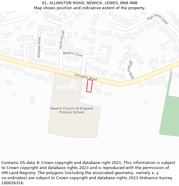 61, ALLINGTON ROAD, NEWICK, LEWES, BN8 4NB: Location map and indicative extent of plot