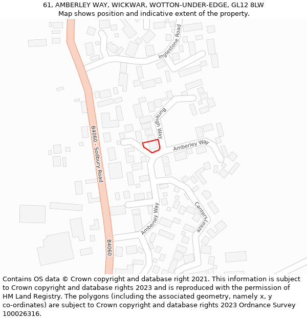 61, AMBERLEY WAY, WICKWAR, WOTTON-UNDER-EDGE, GL12 8LW: Location map and indicative extent of plot