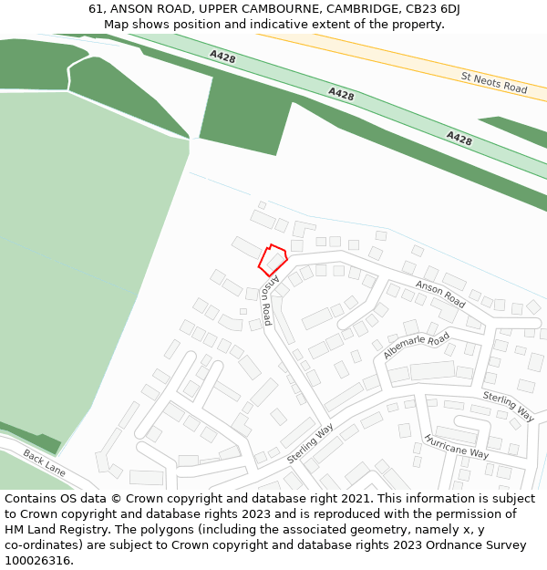 61, ANSON ROAD, UPPER CAMBOURNE, CAMBRIDGE, CB23 6DJ: Location map and indicative extent of plot