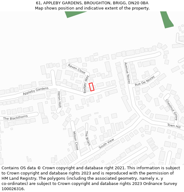 61, APPLEBY GARDENS, BROUGHTON, BRIGG, DN20 0BA: Location map and indicative extent of plot