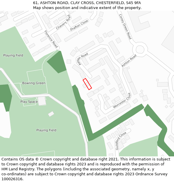 61, ASHTON ROAD, CLAY CROSS, CHESTERFIELD, S45 9FA: Location map and indicative extent of plot