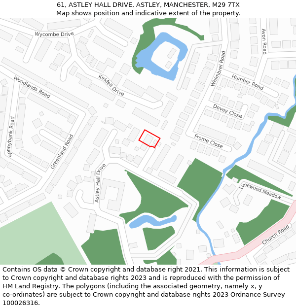 61, ASTLEY HALL DRIVE, ASTLEY, MANCHESTER, M29 7TX: Location map and indicative extent of plot