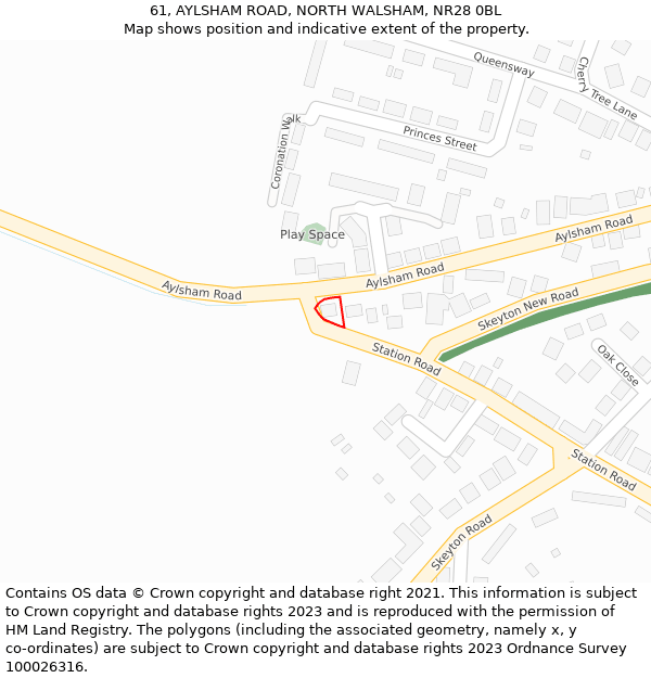 61, AYLSHAM ROAD, NORTH WALSHAM, NR28 0BL: Location map and indicative extent of plot