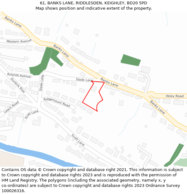 61, BANKS LANE, RIDDLESDEN, KEIGHLEY, BD20 5PD: Location map and indicative extent of plot