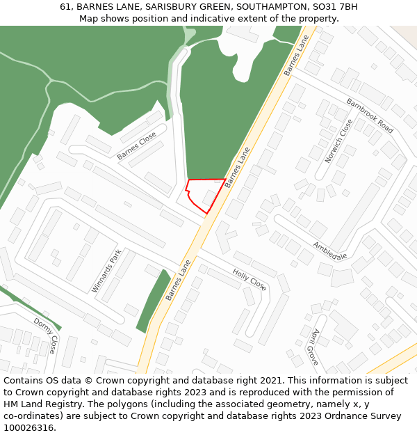 61, BARNES LANE, SARISBURY GREEN, SOUTHAMPTON, SO31 7BH: Location map and indicative extent of plot