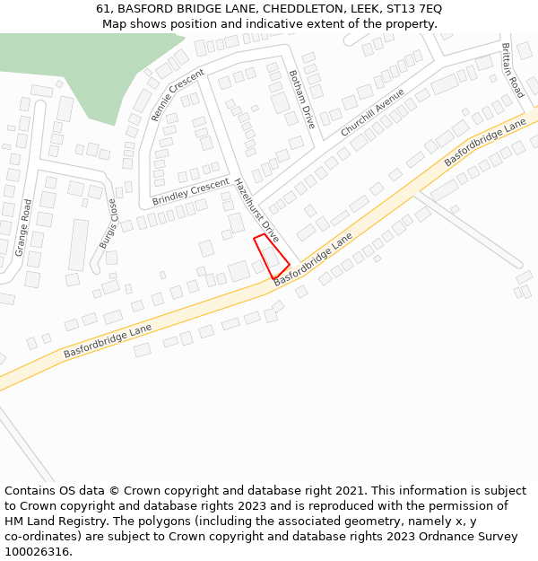 61, BASFORD BRIDGE LANE, CHEDDLETON, LEEK, ST13 7EQ: Location map and indicative extent of plot