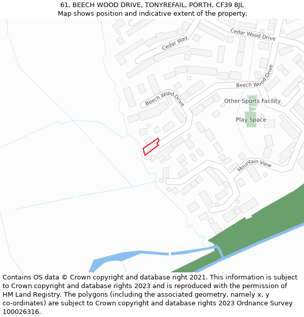 61, BEECH WOOD DRIVE, TONYREFAIL, PORTH, CF39 8JL: Location map and indicative extent of plot