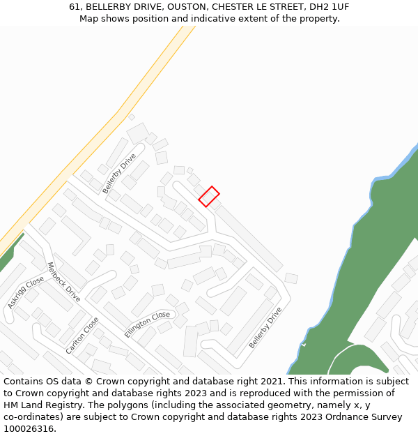 61, BELLERBY DRIVE, OUSTON, CHESTER LE STREET, DH2 1UF: Location map and indicative extent of plot