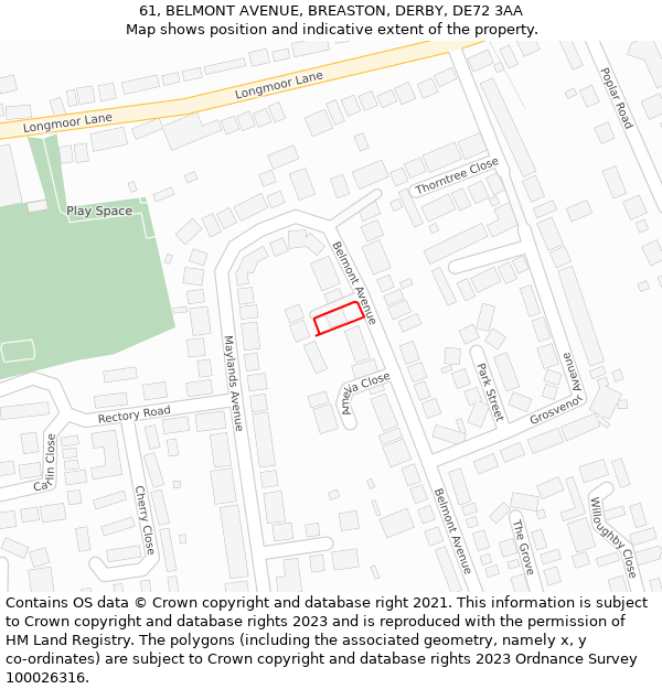 61, BELMONT AVENUE, BREASTON, DERBY, DE72 3AA: Location map and indicative extent of plot