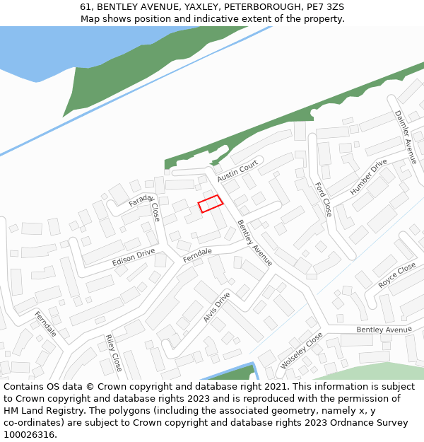 61, BENTLEY AVENUE, YAXLEY, PETERBOROUGH, PE7 3ZS: Location map and indicative extent of plot