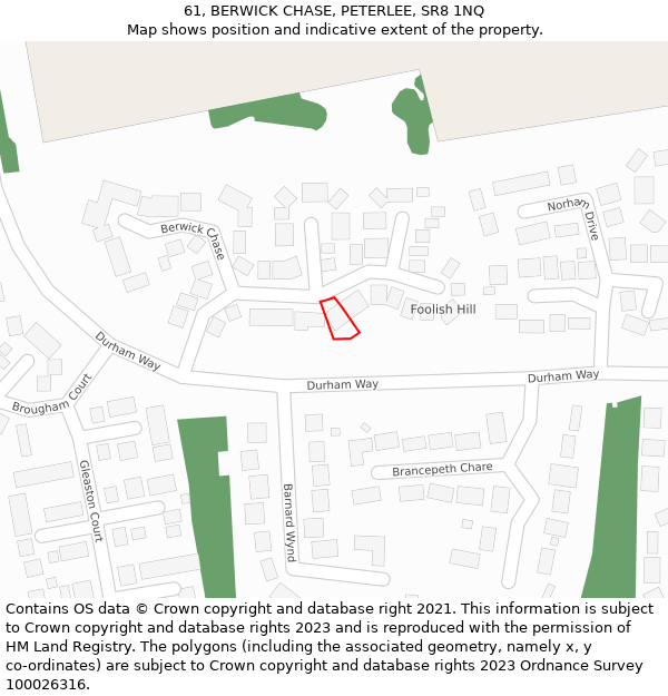 61, BERWICK CHASE, PETERLEE, SR8 1NQ: Location map and indicative extent of plot