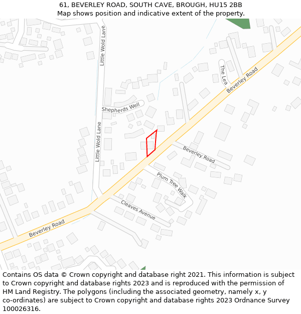 61, BEVERLEY ROAD, SOUTH CAVE, BROUGH, HU15 2BB: Location map and indicative extent of plot