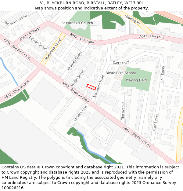 61, BLACKBURN ROAD, BIRSTALL, BATLEY, WF17 9PL: Location map and indicative extent of plot