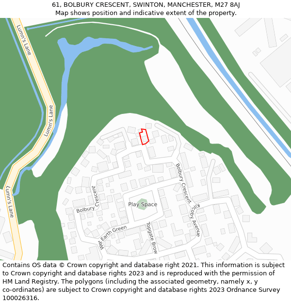 61, BOLBURY CRESCENT, SWINTON, MANCHESTER, M27 8AJ: Location map and indicative extent of plot