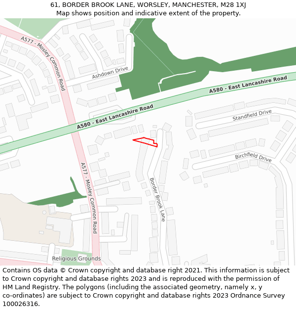 61, BORDER BROOK LANE, WORSLEY, MANCHESTER, M28 1XJ: Location map and indicative extent of plot