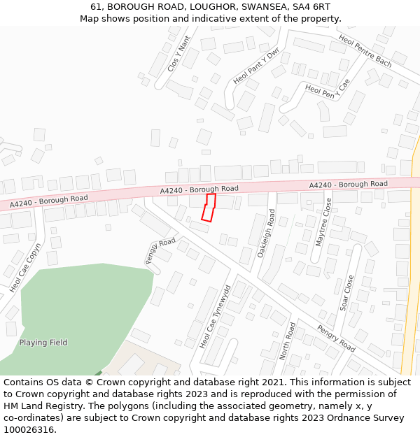 61, BOROUGH ROAD, LOUGHOR, SWANSEA, SA4 6RT: Location map and indicative extent of plot