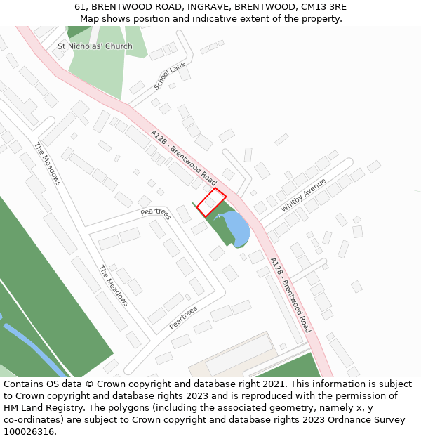 61, BRENTWOOD ROAD, INGRAVE, BRENTWOOD, CM13 3RE: Location map and indicative extent of plot