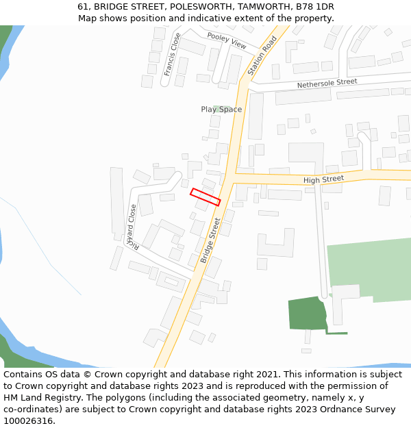 61, BRIDGE STREET, POLESWORTH, TAMWORTH, B78 1DR: Location map and indicative extent of plot