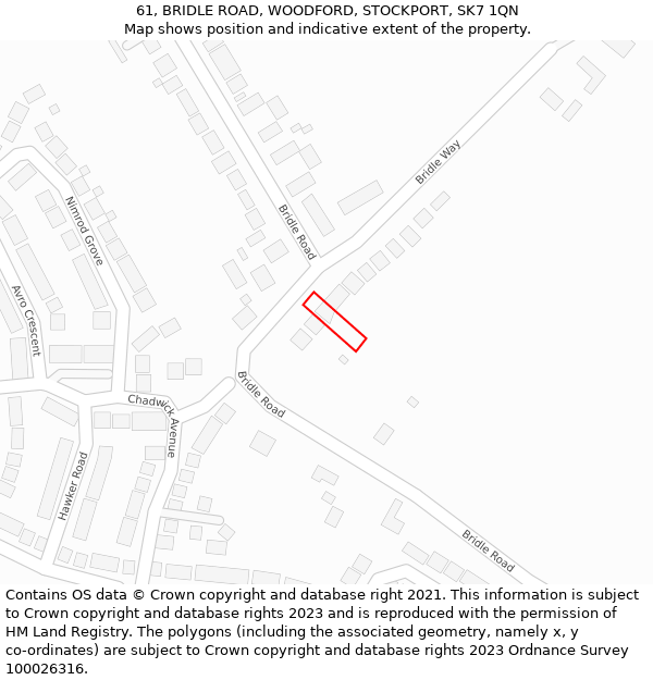 61, BRIDLE ROAD, WOODFORD, STOCKPORT, SK7 1QN: Location map and indicative extent of plot