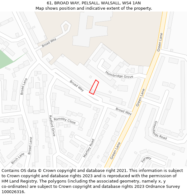61, BROAD WAY, PELSALL, WALSALL, WS4 1AN: Location map and indicative extent of plot