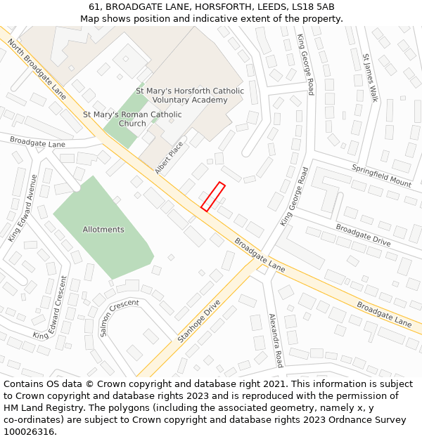 61, BROADGATE LANE, HORSFORTH, LEEDS, LS18 5AB: Location map and indicative extent of plot
